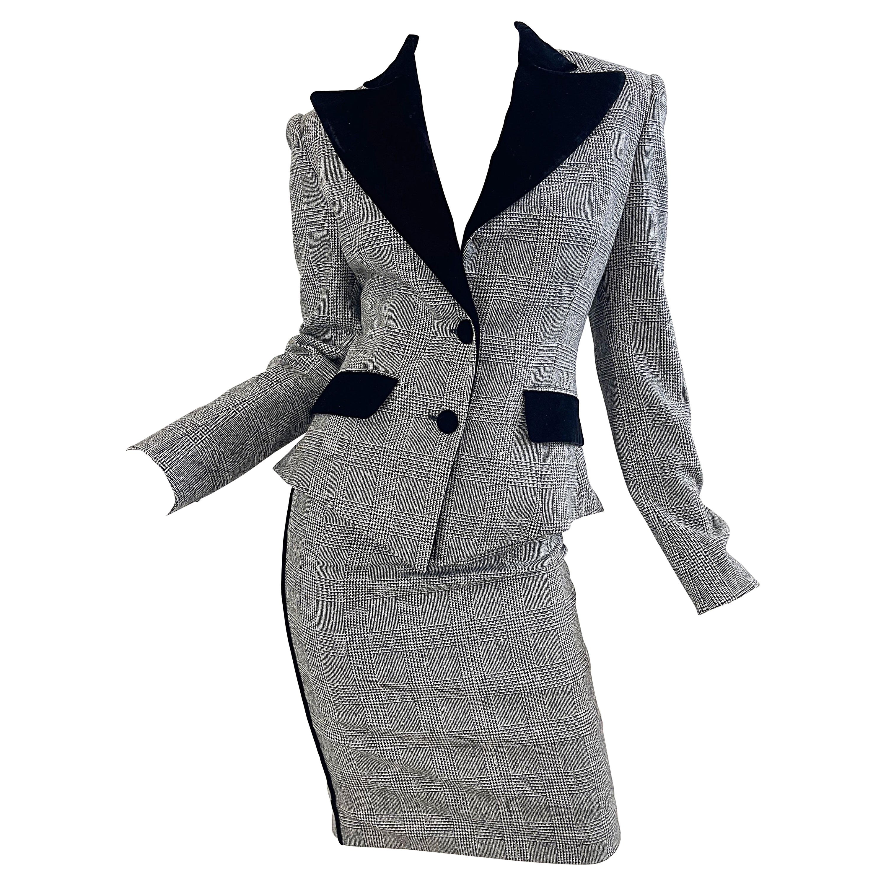 New Roberto Cavalli 2000s Size 42 / 8 Black and White Plaid Skirt Suit Y2K  For Sale at 1stDibs