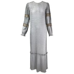 Mary McFadden Silver Grey & Gold Lace Collection 1 Peasant Style Dress