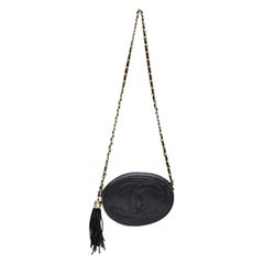Chanel Vintage Lambskin Round Tassel Crossbody Bag Black (Circa 1990)