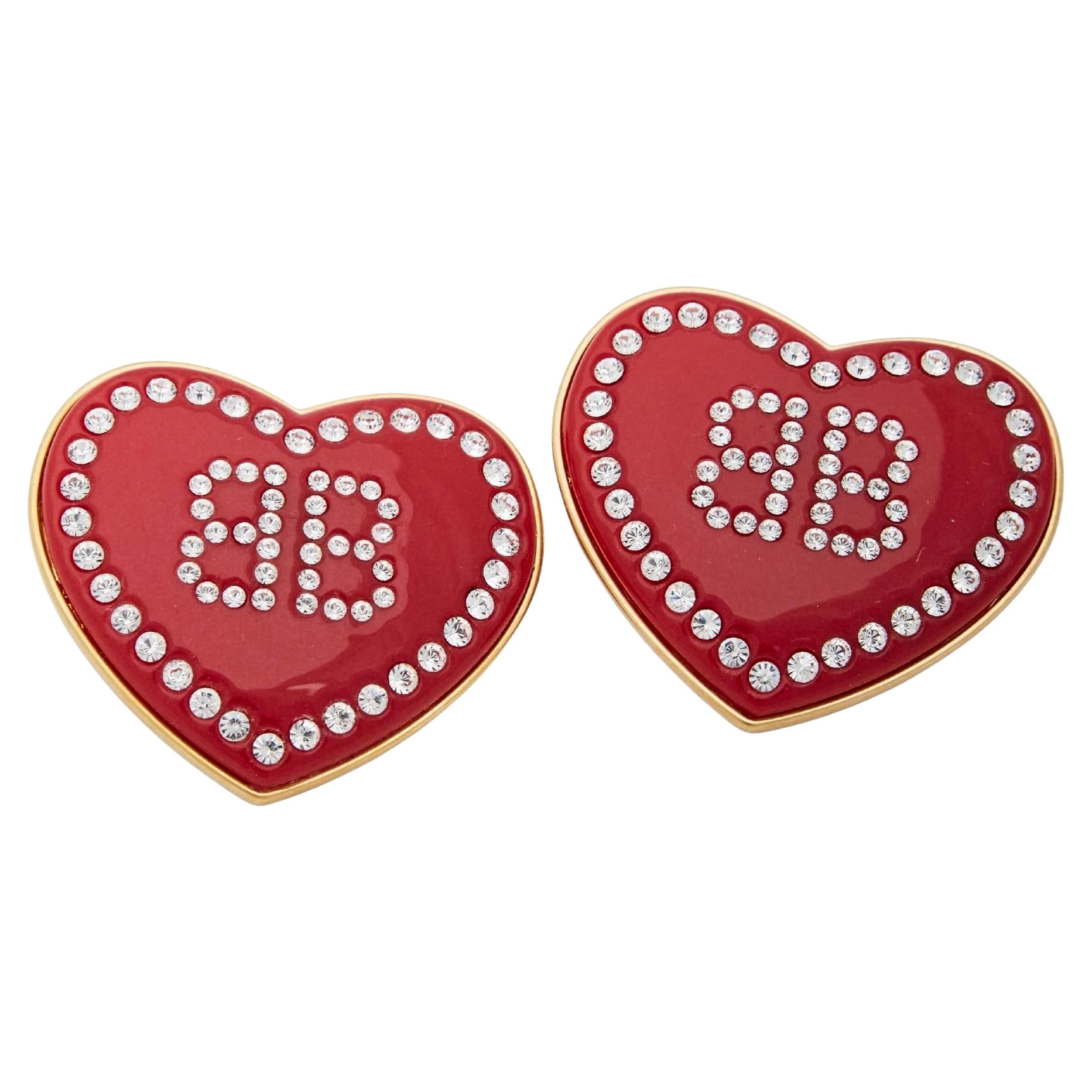 Balenciaga Plexiglass and Strass Red Heart Crush Earrings