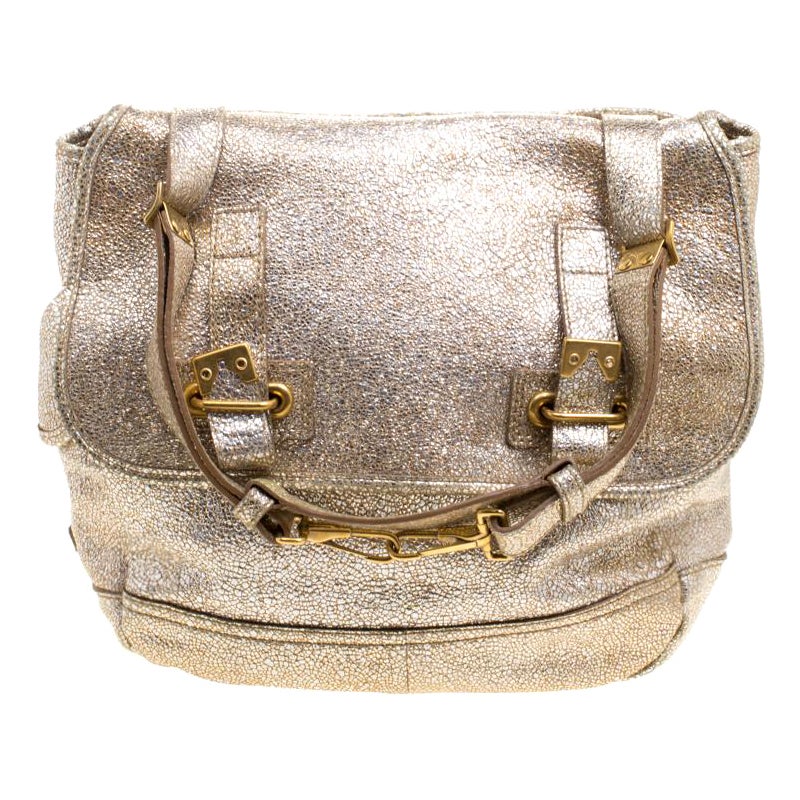 Yves Saint Laurent Metallic Gold Leather Besace Shoulder Bag