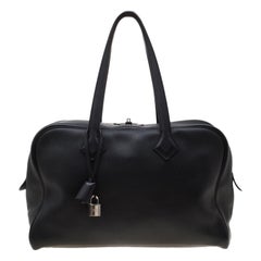 Used Hermes Black Leather Victoria II Fourre Tout 35 Bag