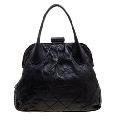 Chanel Black Quilted Leather Expandable Zip Around Frame Satchel