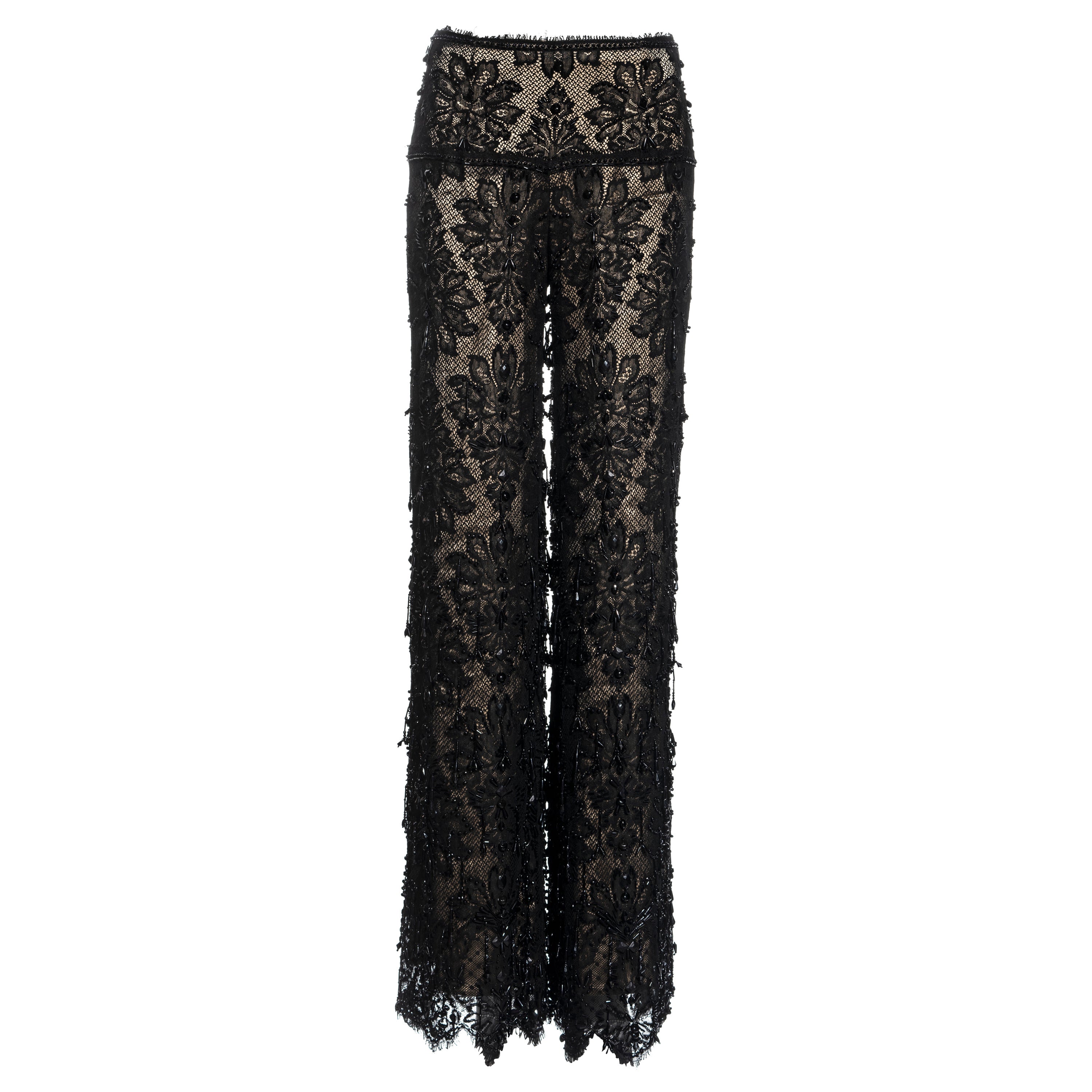 Gianfranco Ferré black beaded lace evening pants, ss 2002 For Sale
