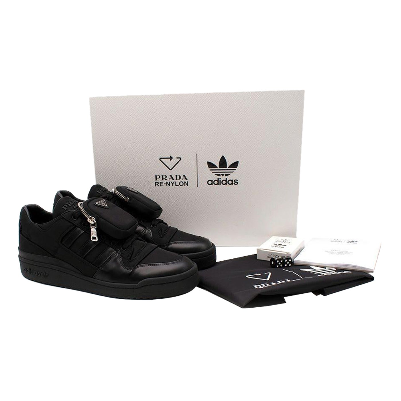 Prada x Adidas Black Re-Nylon Forum Sneakers - Size 44EU For Sale at 1stDibs