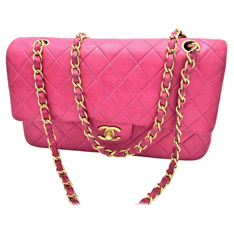 Vintage CHANEL quilted double flap bag, lambskin leather, medium in pink,  1995 For Sale at 1stDibs