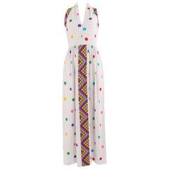 1970's Anne Fogarty Multicolour Polka Dot and Square Print Dress Size UK 8