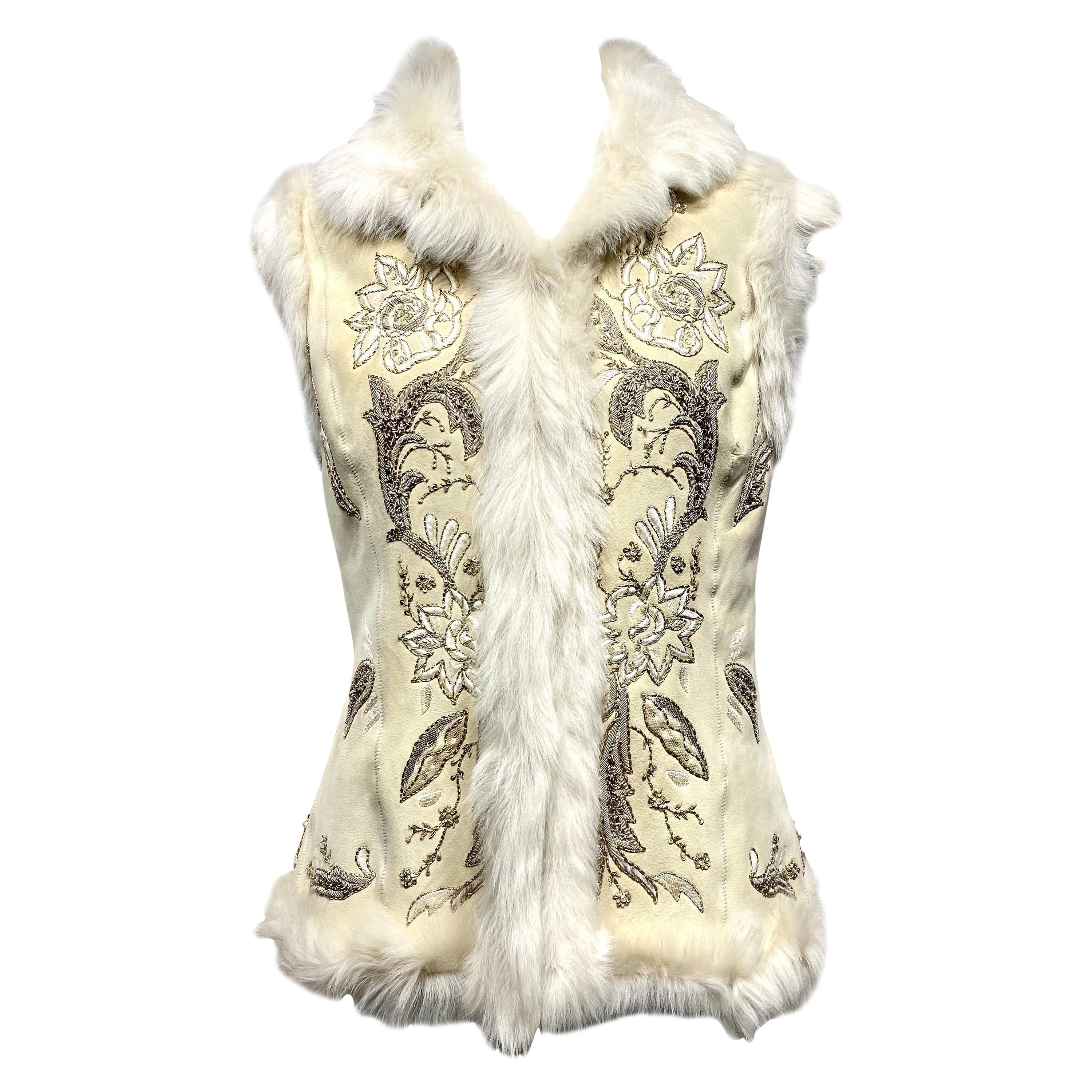 Ralph Lauren Embroidered  Suede Shearling Vest