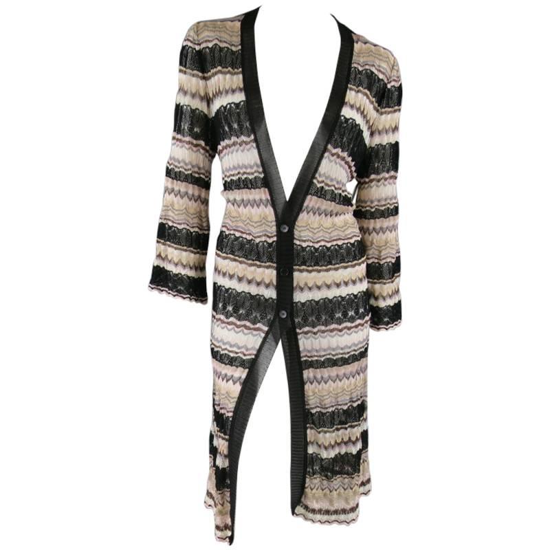 MISSONI Beige Brown Pink Grey & Black Striped Mesh Knit Cardigan Coat
