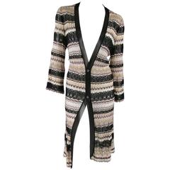 MISSONI Beige Brown Pink Grey & Black Striped Mesh Knit Cardigan Coat