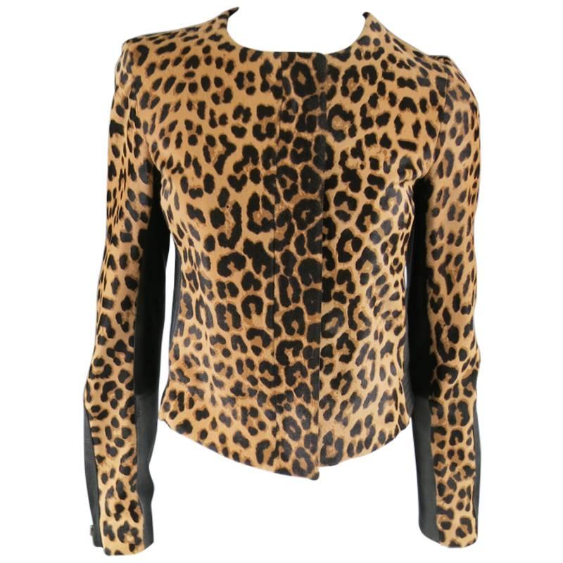 A.L.C. Size 8 Tan & Black Cheetah Leopard Pony Hair Biker Jacket
