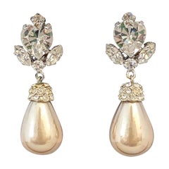 Vintage Heart Shaped Crystal Earrings, B. Cook, London