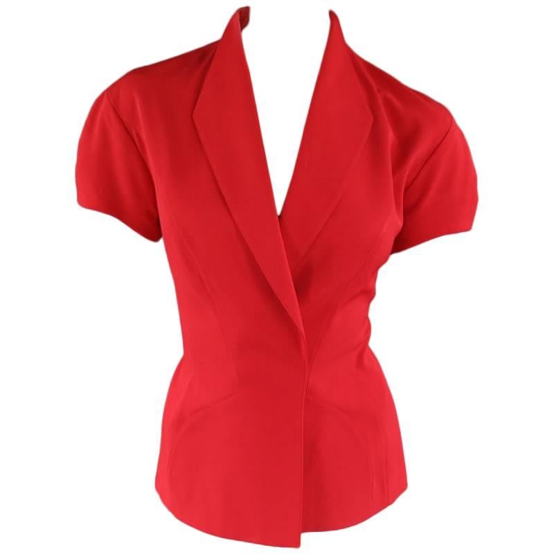MUGLER Size 6 Red Shourt Sleeve Velcro Blazer Jacket