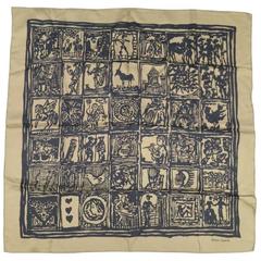 Vintage LANVIN Taupe & Black Silk Graphic Scarf