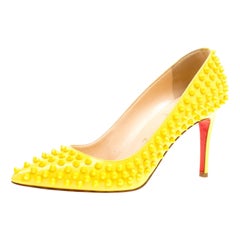 Christian Louboutin Canary Yellow Patent Leather Pigalle Spikes Pumps Size 37.5