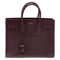 Saint Laurent Burgundy Leather Small Sac De Jour Tote