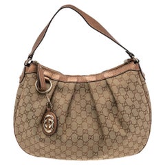 Gucci Beige/Bronze GG Canvas and Leather Medium Sukey Hobo