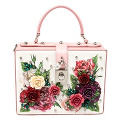 Dolce & Gabbana Pink/White Leather Floral Embellished Dolce Box Bag