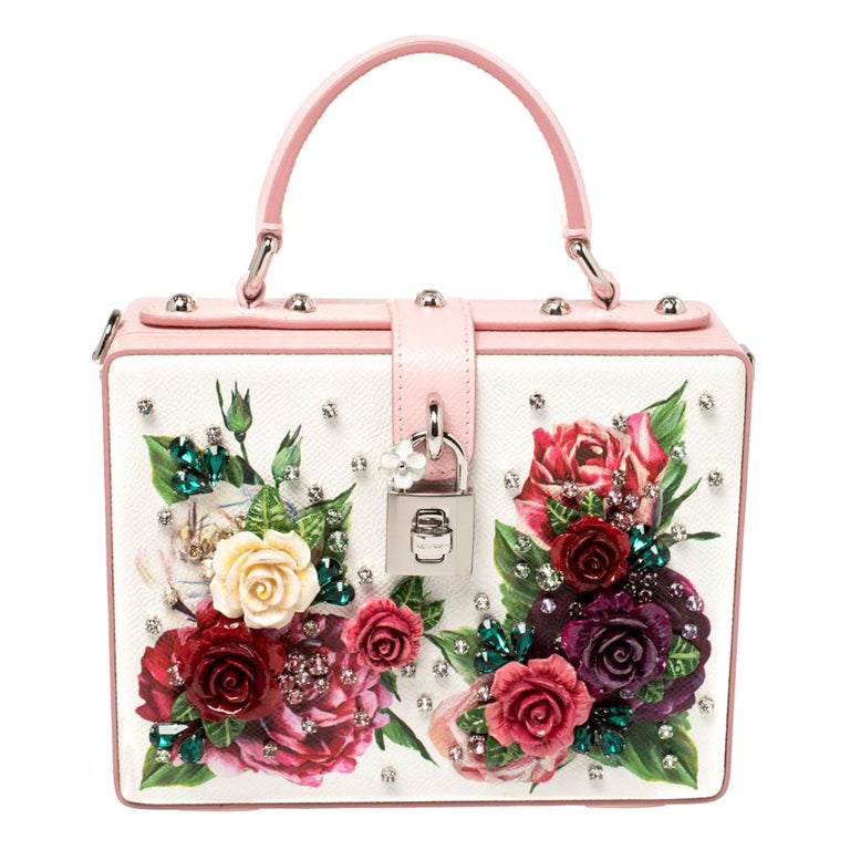 Dolce and Gabbana Pink/White Leather Floral Embellished Dolce Box Bag at  1stDibs
