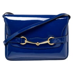 Gucci Blue Patent Leather Large Bright Bit Shoulder Bag