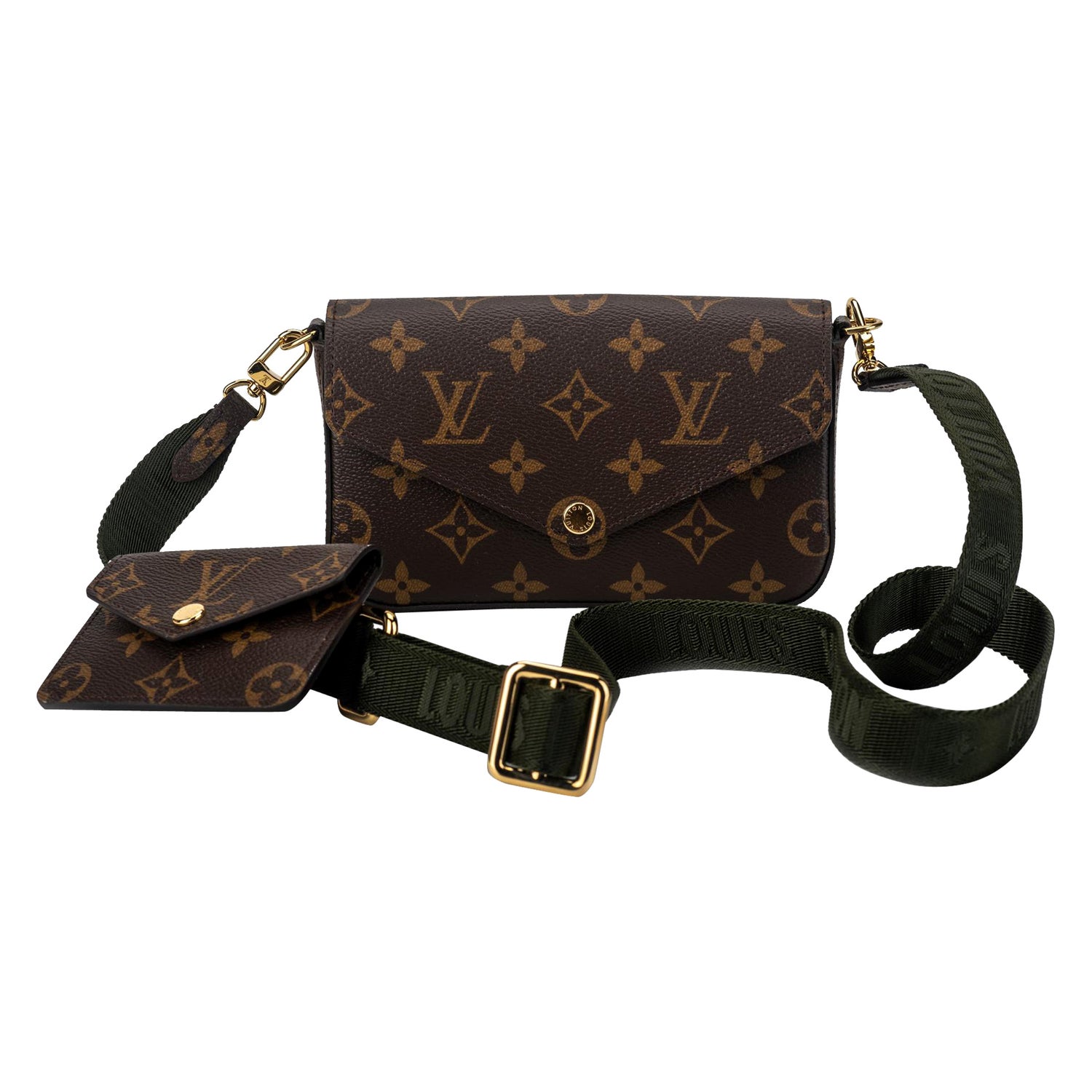 $2800 Louis Vuitton Monogram Canvas Multi Pochette Bag with Khaki