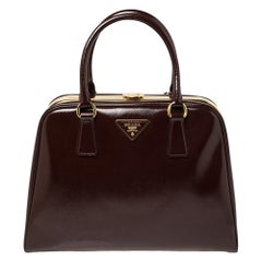 Prada Burgundy Saffiano Vernice Leather Pyramid Frame Satchel