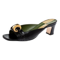 Gucci Black Leather Usagi Slide Sandals Size 39.5