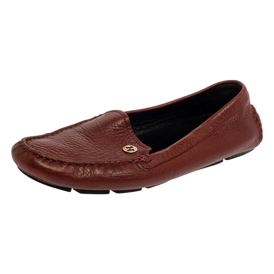 Gucci Brown Leather Loafers Size 36.5 For Sale