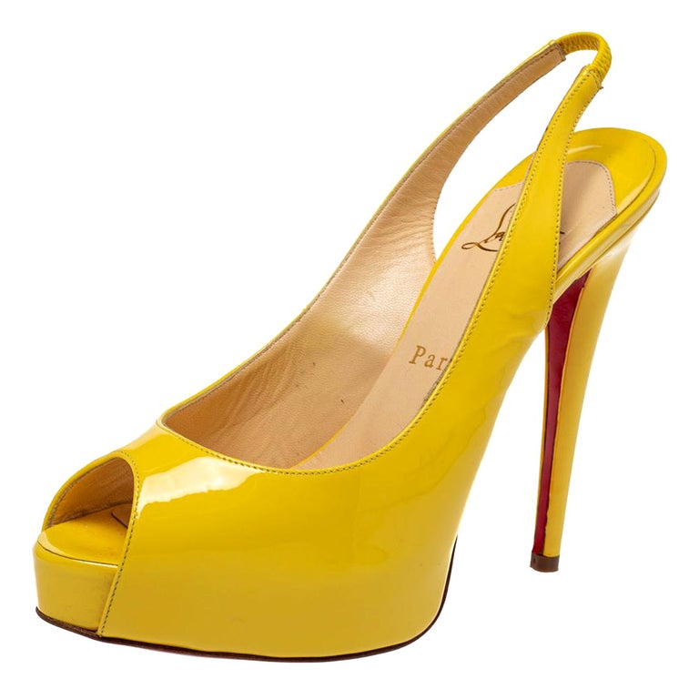 Christian Louboutin Yellow Patent Leather Private Number Sandals Size ...