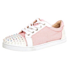 Christian Louboutin Pink Fabric Spiked Louis Junior Sneakers Size 37