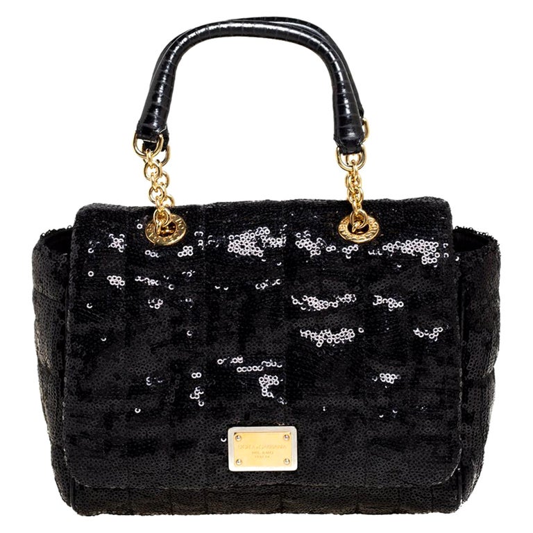 Dolce and Gabbana Black Sequin Small Sicily Top Handle Bag at 1stDibs