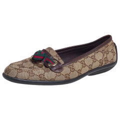 Gucci Beige/Brown GG Canvas and Leather Web Bow Detail Loafers Size 38
