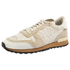 Valentino White Suede And Canvas Rockrunner Camustars Sneakers Size 40