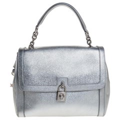 Dolce and Gabbana Silver Leather Small Miss Dolce Top Handle Bag