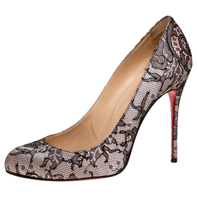 Christian Louboutin Black Lace Satin And Lace Fifi Round Toe Pumps Size 36 For Sale