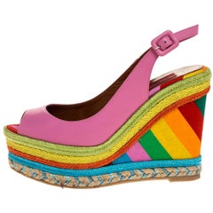 Valentino Pink Leather Multicolor Wedge 1973 Espadrille Sandals Size 36