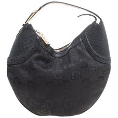 Gucci Black Horsebit Print Canvas and Leather Glam Hobo