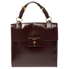 Prada Burgundy Patent Leather Flap Top Handle Bag