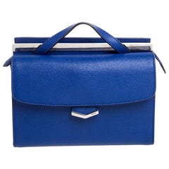 Fendi Blue Textured Leather Mini Demi Jour Top Handle Bag