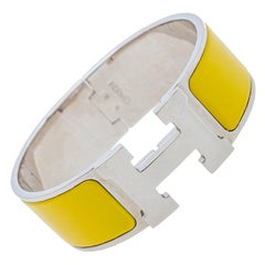 Hermès Clic Clac H Yellow Enamel Palladium Plated Wide Bracelet PM