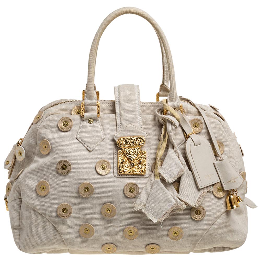 Louis Vuitton Light Beige Canvas Bowly Polka Dot Panama Bag