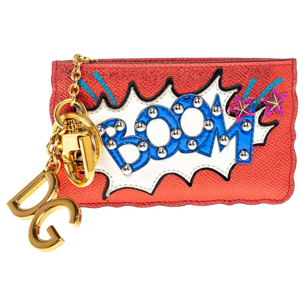 Dolce & Gabbana Metallic Red Leather Boom Patch Coin Purse