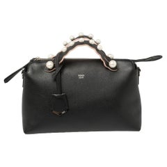 Fendi Black Leather Faux Pearl Embellished Medium By The Way Satchel