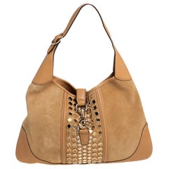 Gucci Tan Suede and Leather Jackie O Grommet Hobo