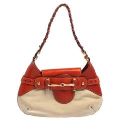 Gucci Beige/Orange Leather and Canvas Hobo