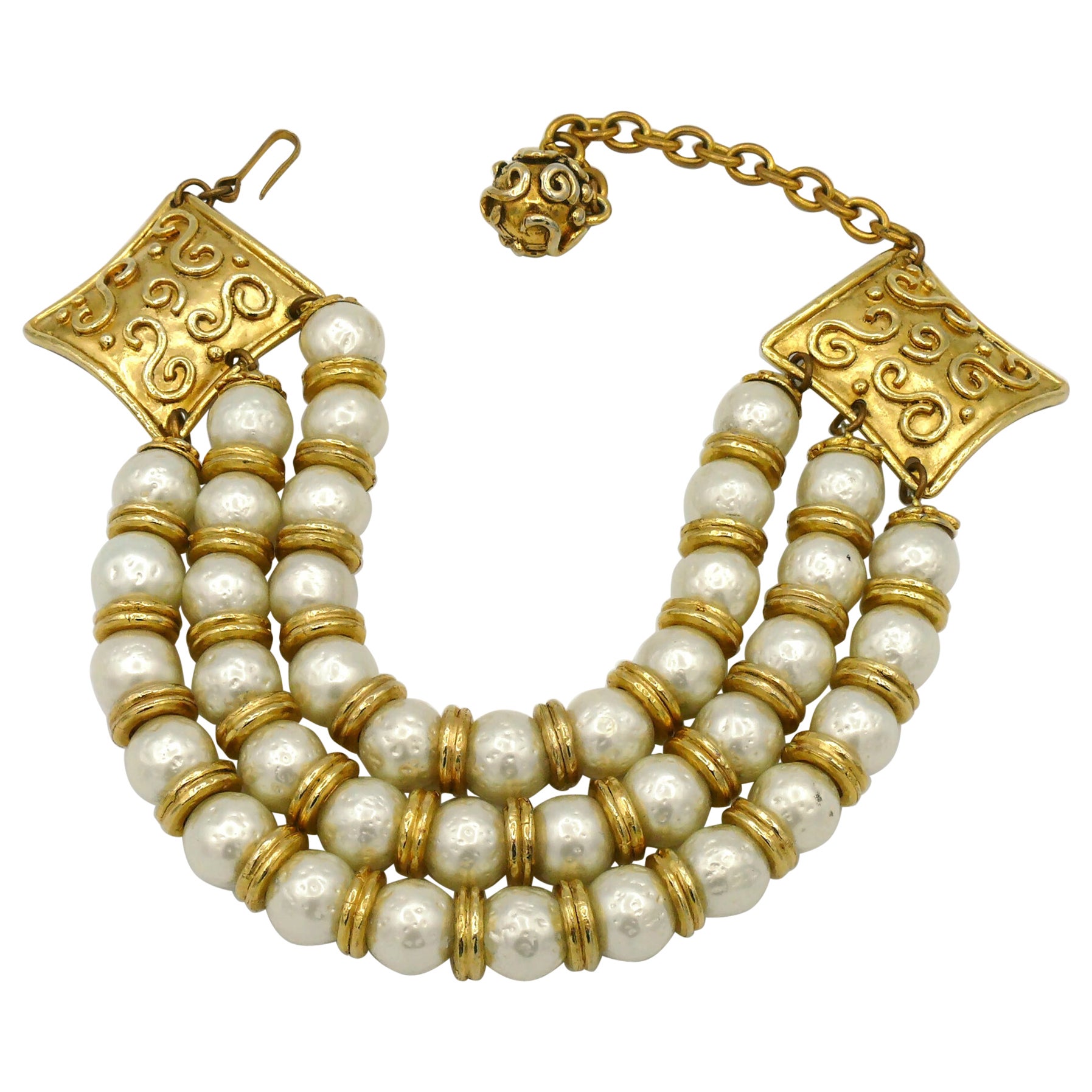Edouard Rambaud Vintage Three Strand Pearl Choker Necklace