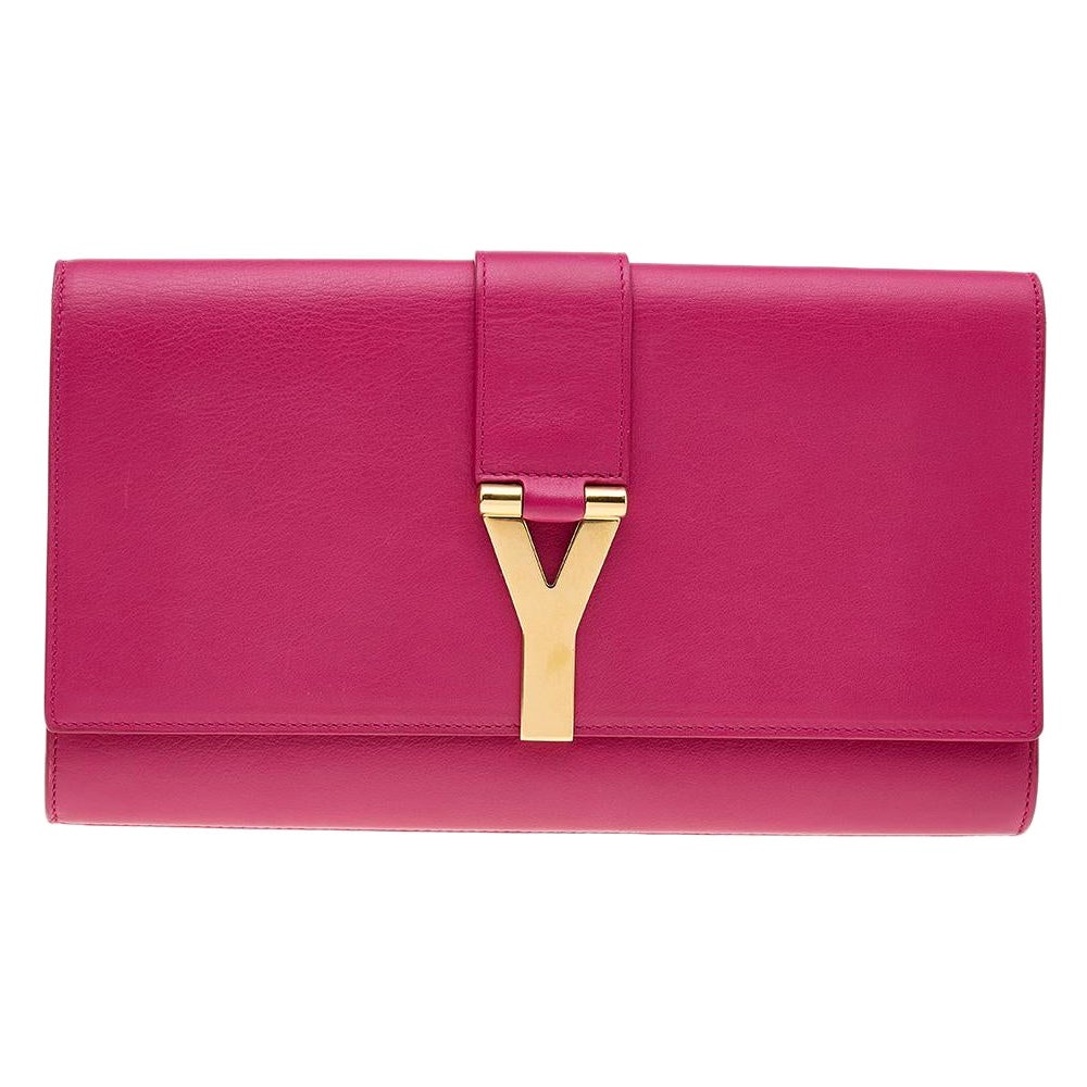 Saint Laurent Pink Patent Leather Belle De Jour Flap Clutch For Sale at ...