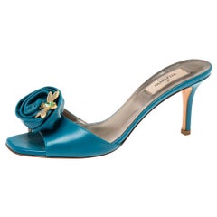 Valentino Blue Leather Slide Sandals Size 39