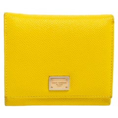 Dolce & Gabbana Yellow Leather Trifold Compact Wallet