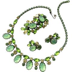 Elsa Schiaparelli 1950s 'Lava' rock green three piece parure 3